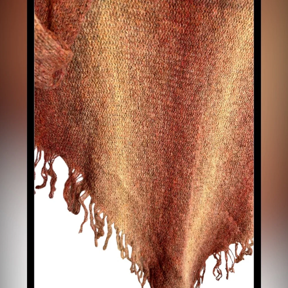 Handcrafted Italian Wool Blend Orange Gradient Fringe Shawl